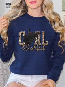 coal hearted west virginia sweatshirt with heart over morgantown