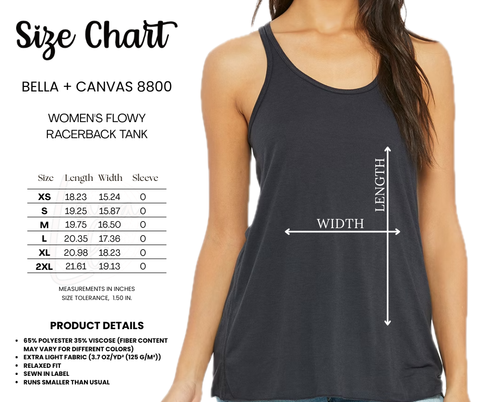BELLA + CANVAS 8800 SIZE CHART