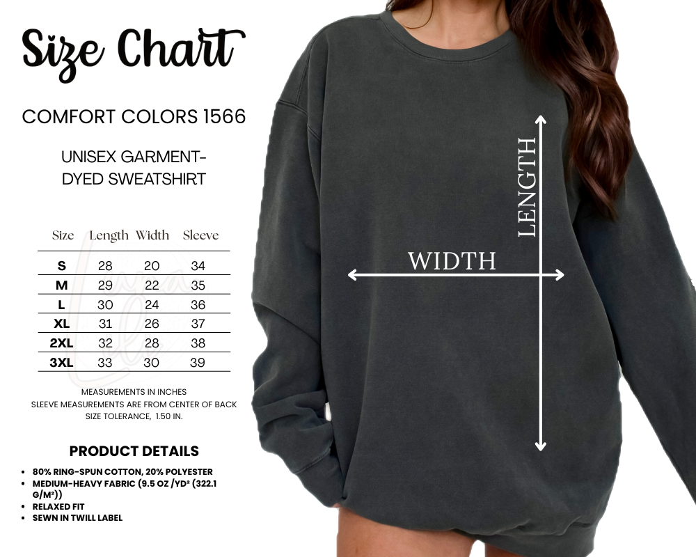 COMFORT COLORS 1566 SIZE CHART