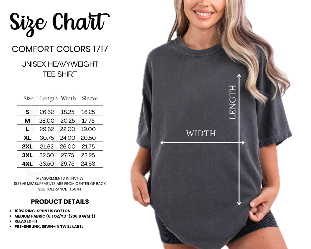 COMFORT COLORS 1717 SIZE CHART