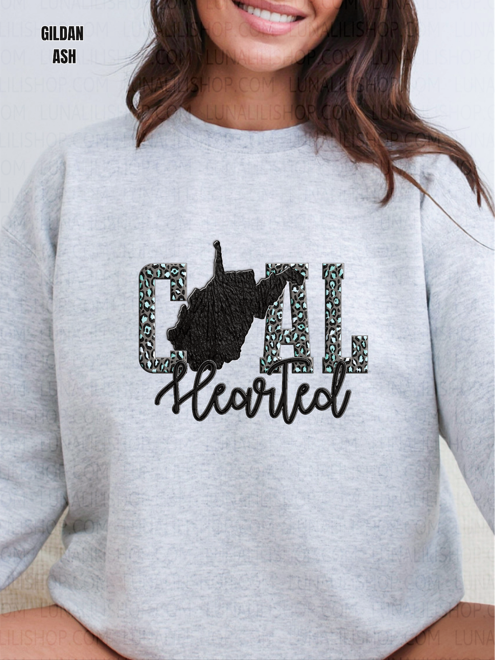 west virginia coal hearted teal leopard print sweatshirt