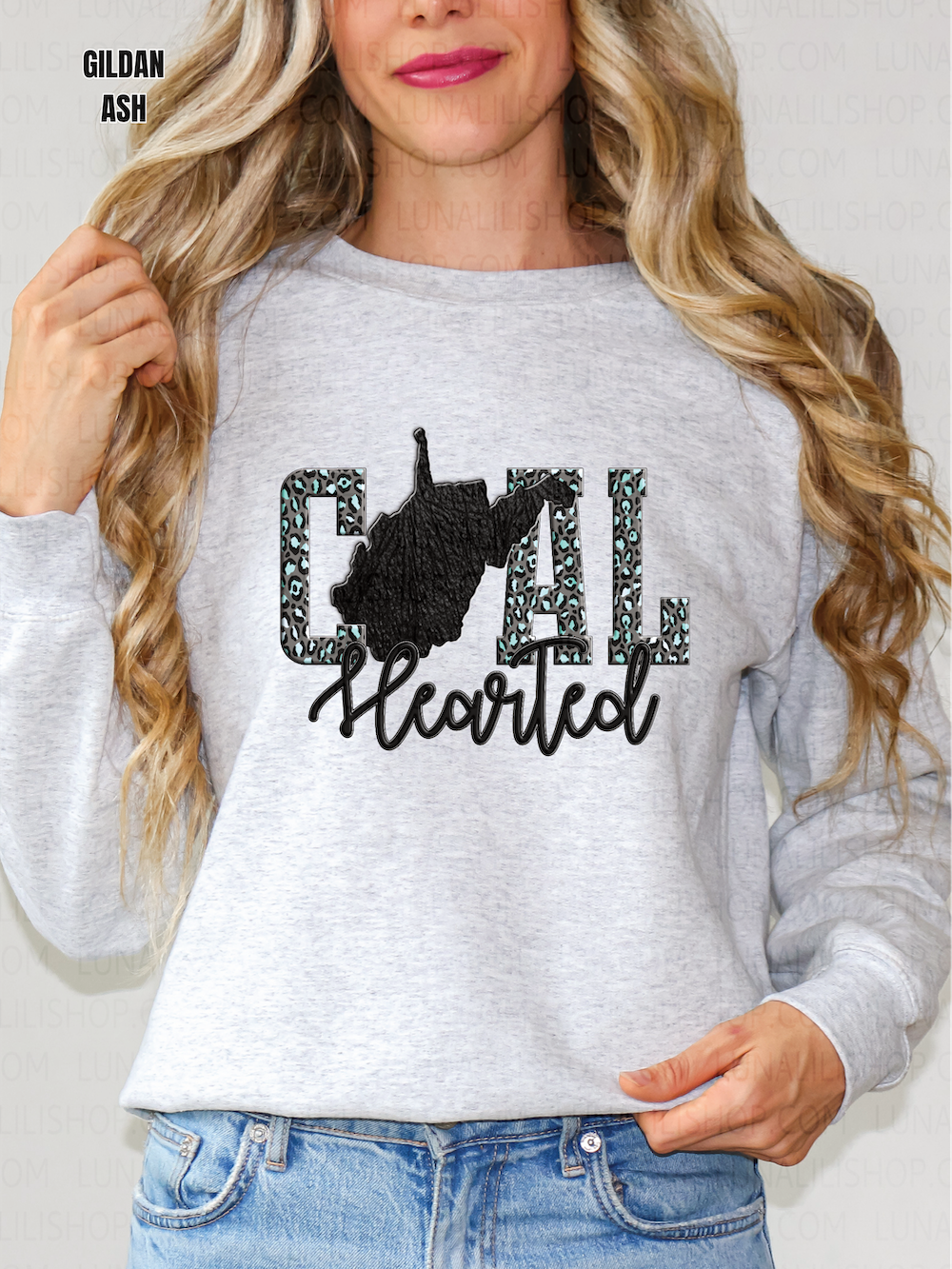 west virginia coal hearted teal leopard print sweatshirt