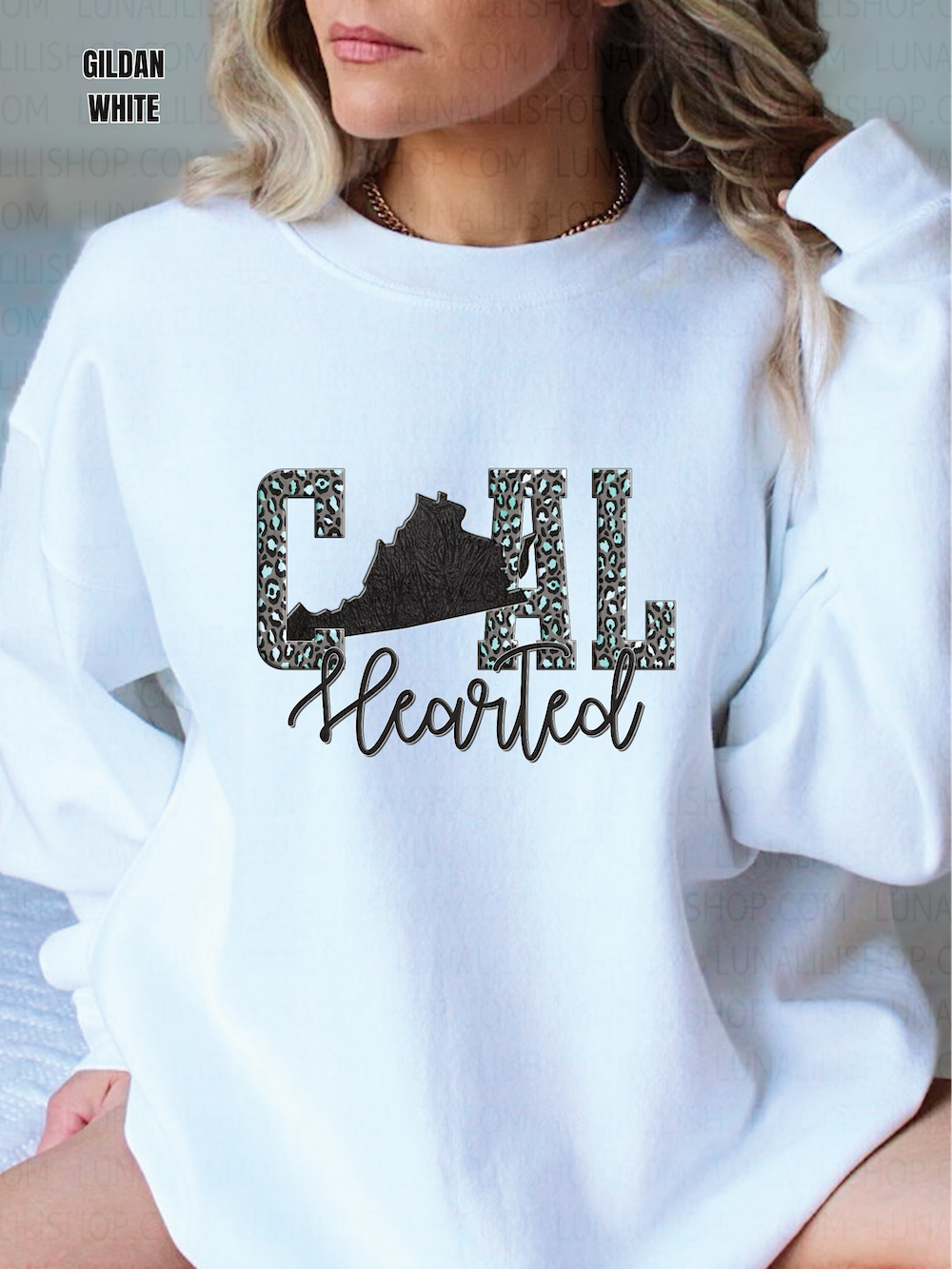 virginia coal hearted teal leopard print sweatshirt