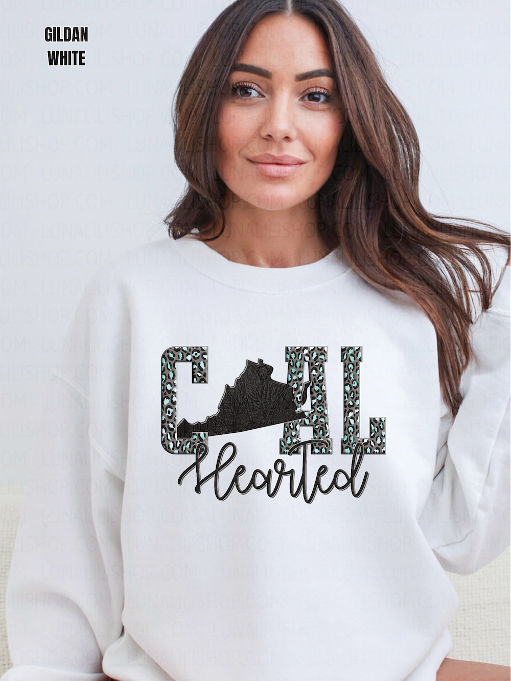 virginia coal hearted teal leopard print sweatshirt