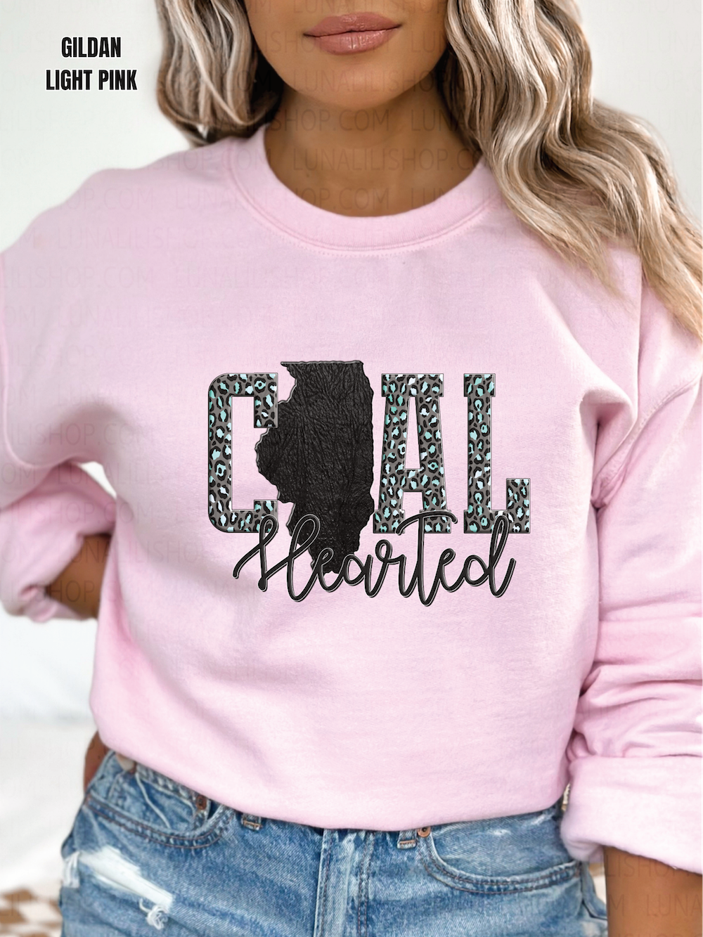 illinois coal hearted teal leopard print sweatshirt