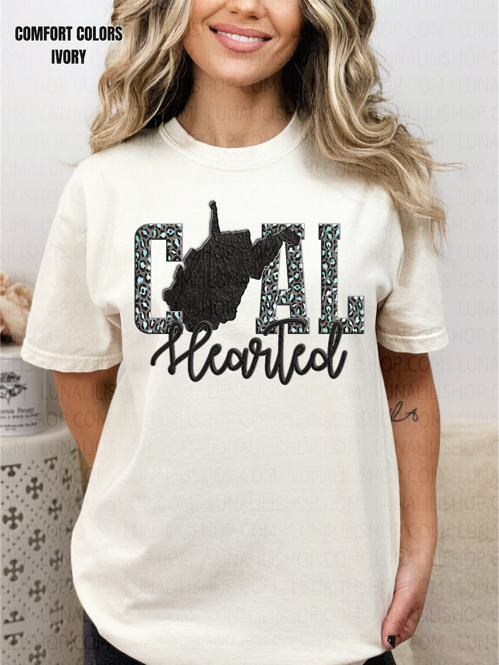 west virginia coal hearted teal leopard print tee