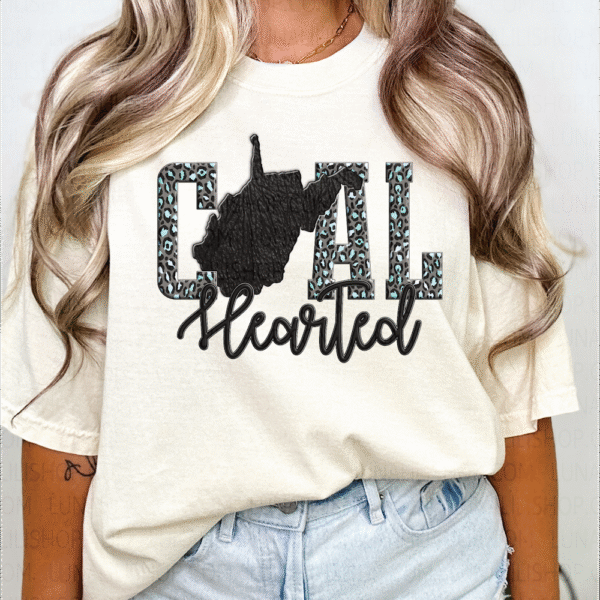 west virginia coal hearted teal leopard print tee