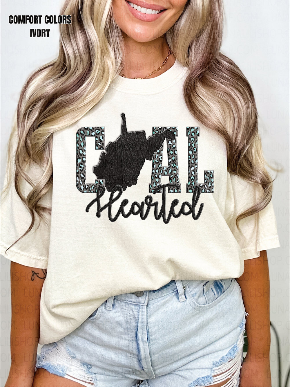 west virginia coal hearted teal leopard print tee