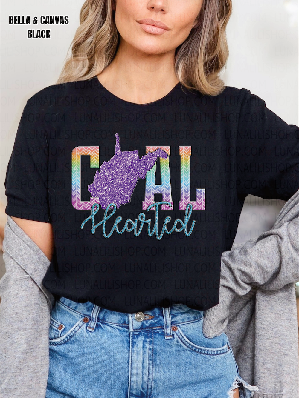 wv coal hearted shirt rainbow chevron faux glitter tee
