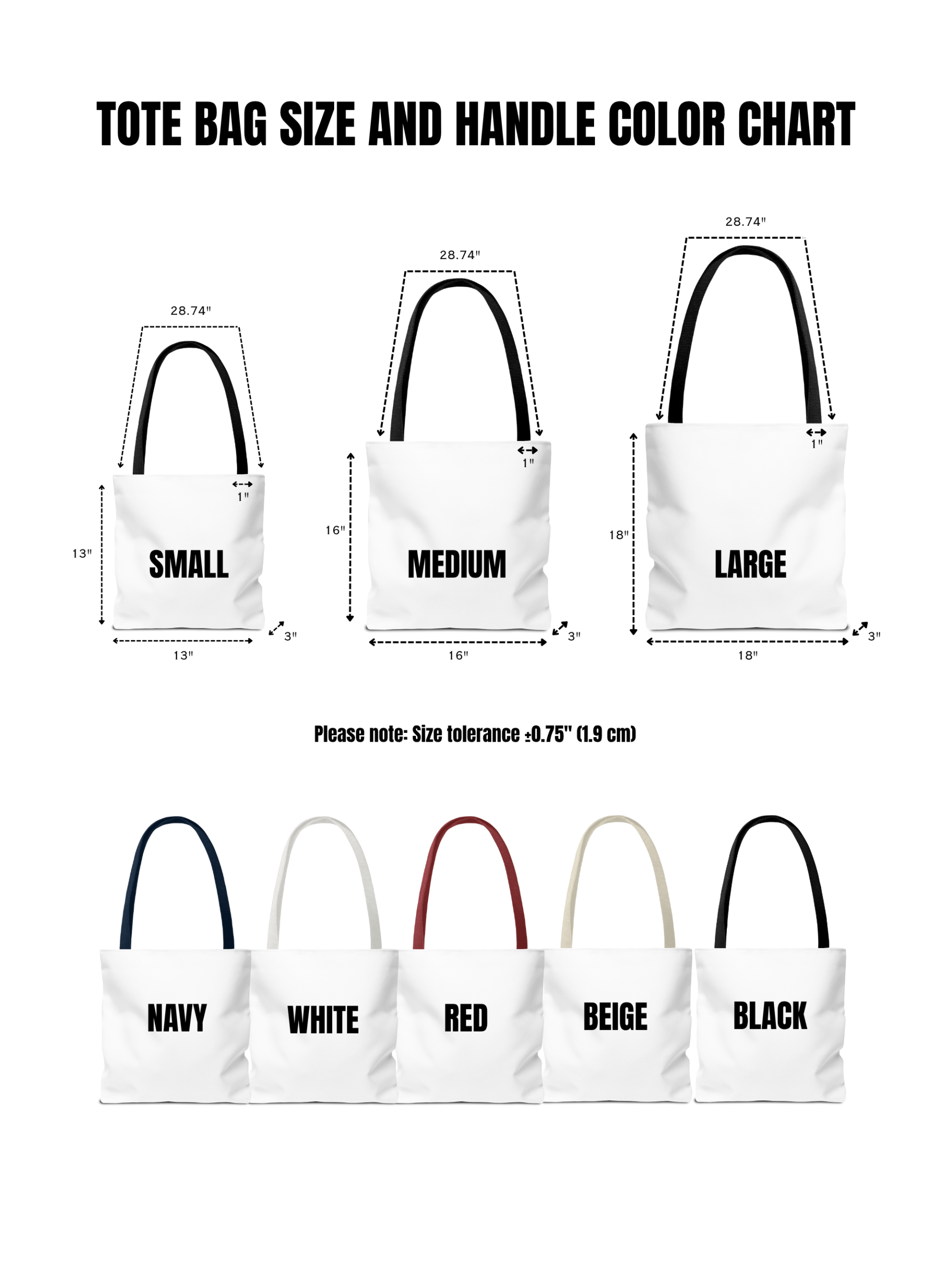 tote bag sizes & handle colors