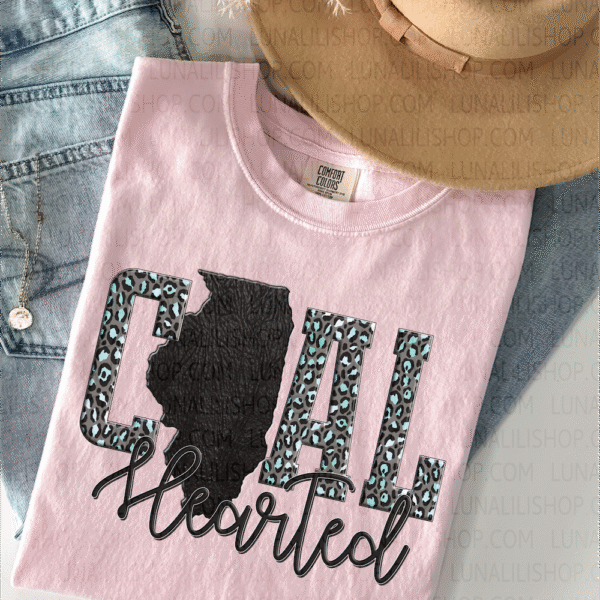 Illinois Teal Leopard Print Coal Hearted Tee Shirt