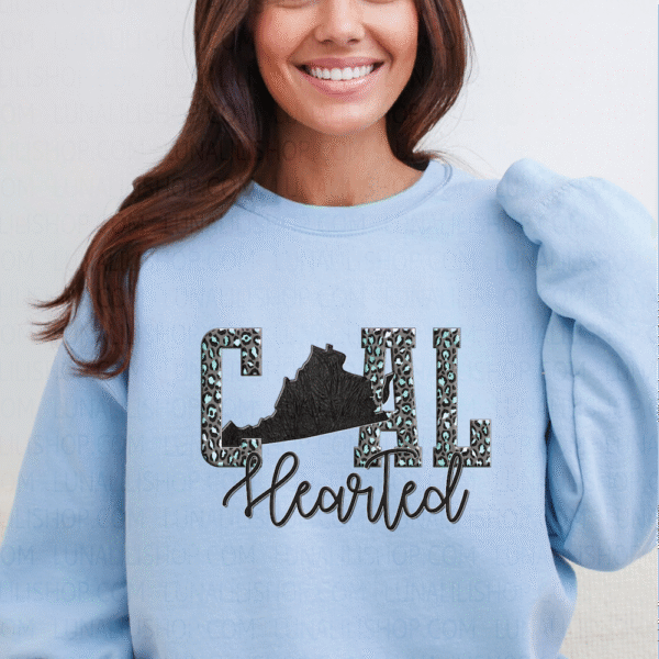 Virginia Coal Hearted Teal Leopard print Sweatshirt