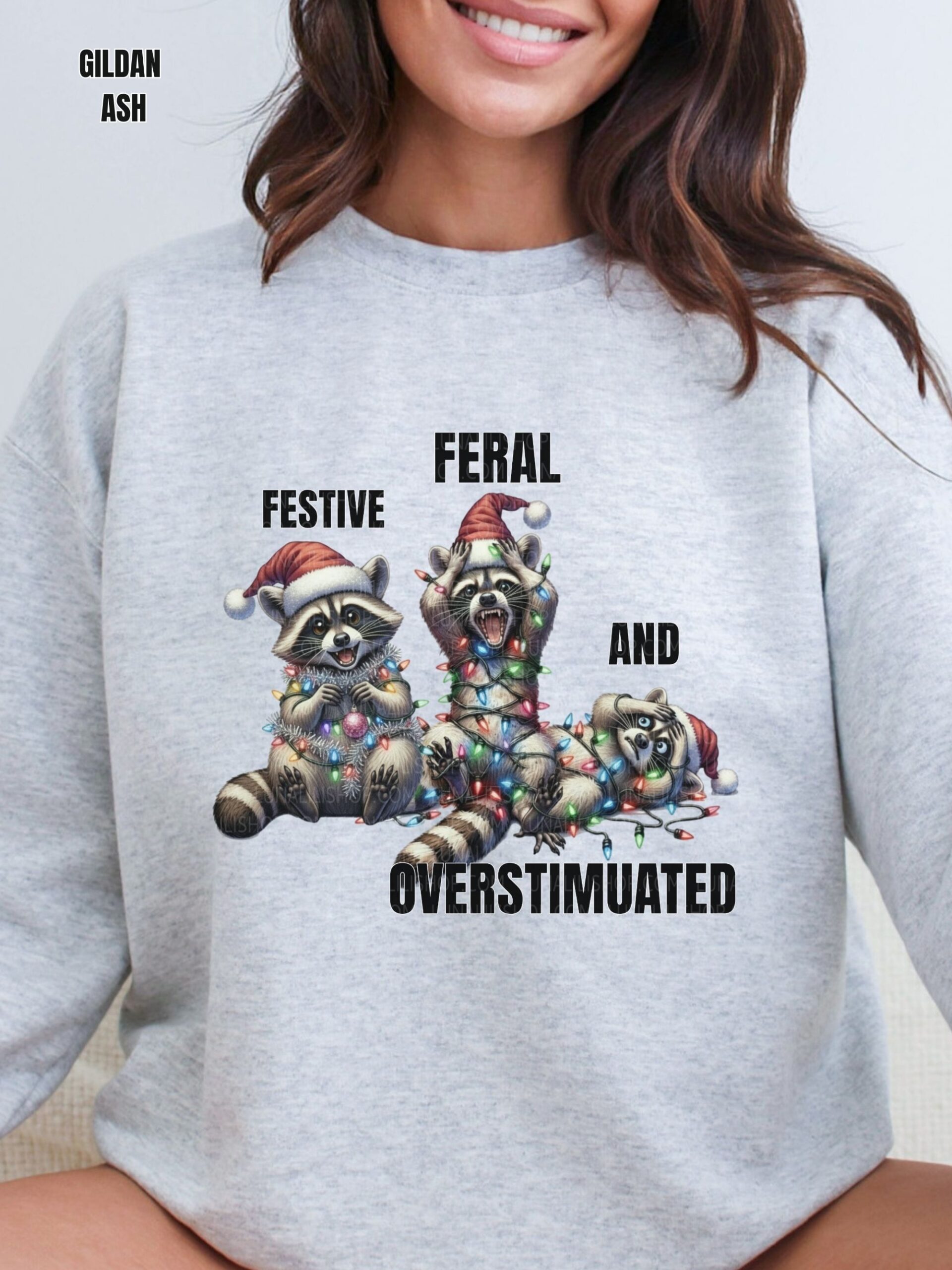 Festive, Feral and Overstimulated Raccoon Christmas Sweatshirt - Image 2