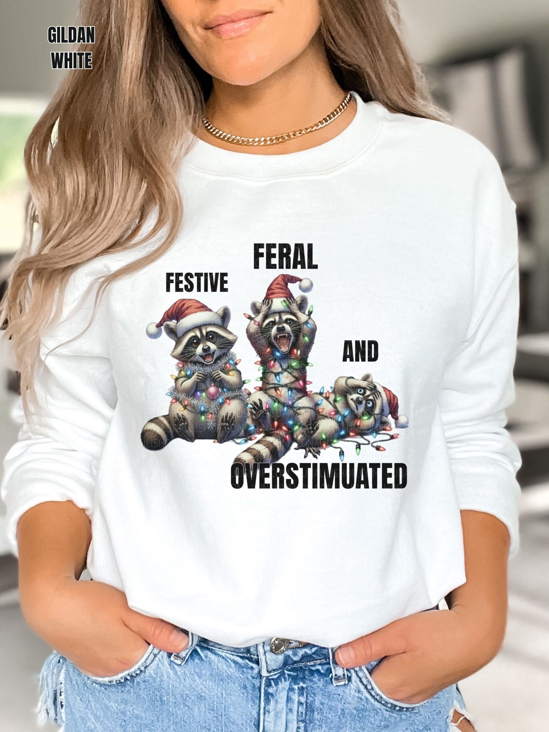 Festive, Feral and Overstimulated Raccoons Christmas Sweatshirt