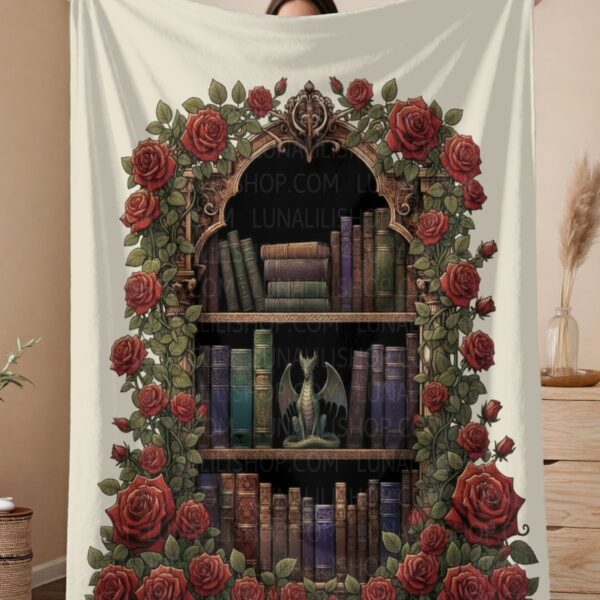 Dark Academia Bookshelf Blanket